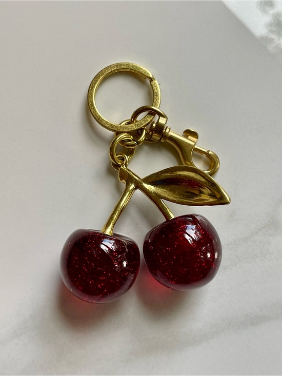 Accessories - Gold-Tone Cherry Keyring Bag Charm with Sparkling Red Charms
